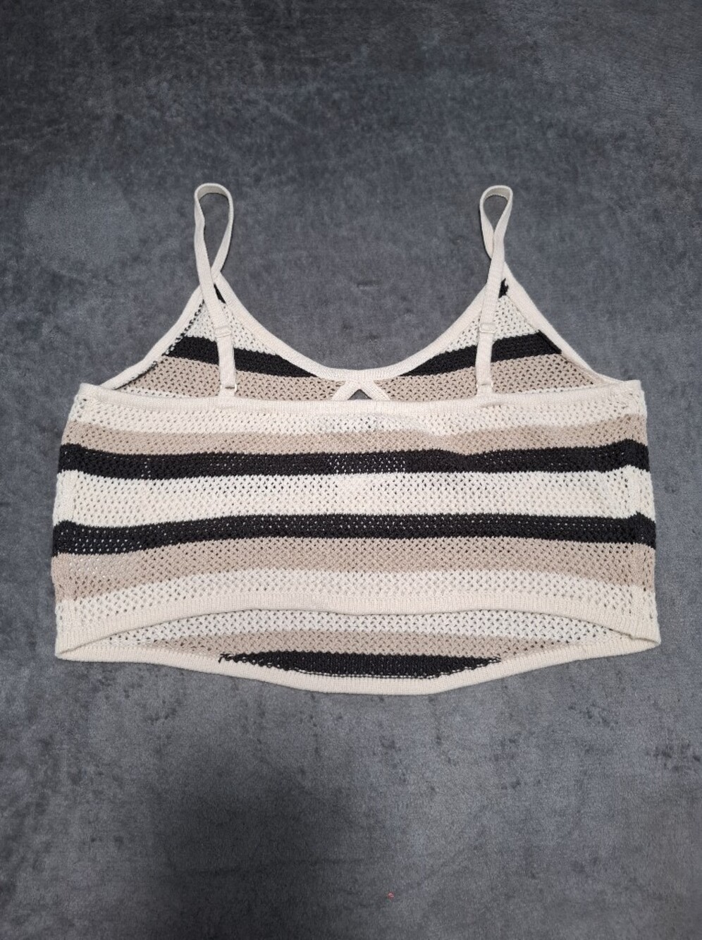 American Eagle Outfitters Beige, Black & Tan Striped Crochet Cami Sz XL - Picture 5 of 8